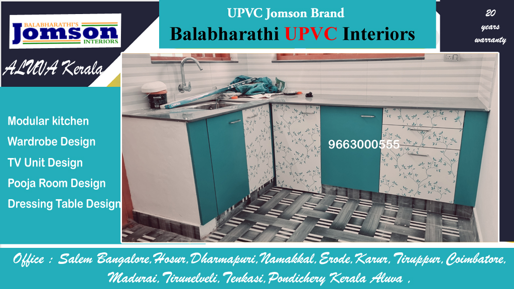blue and white color modular kitchen